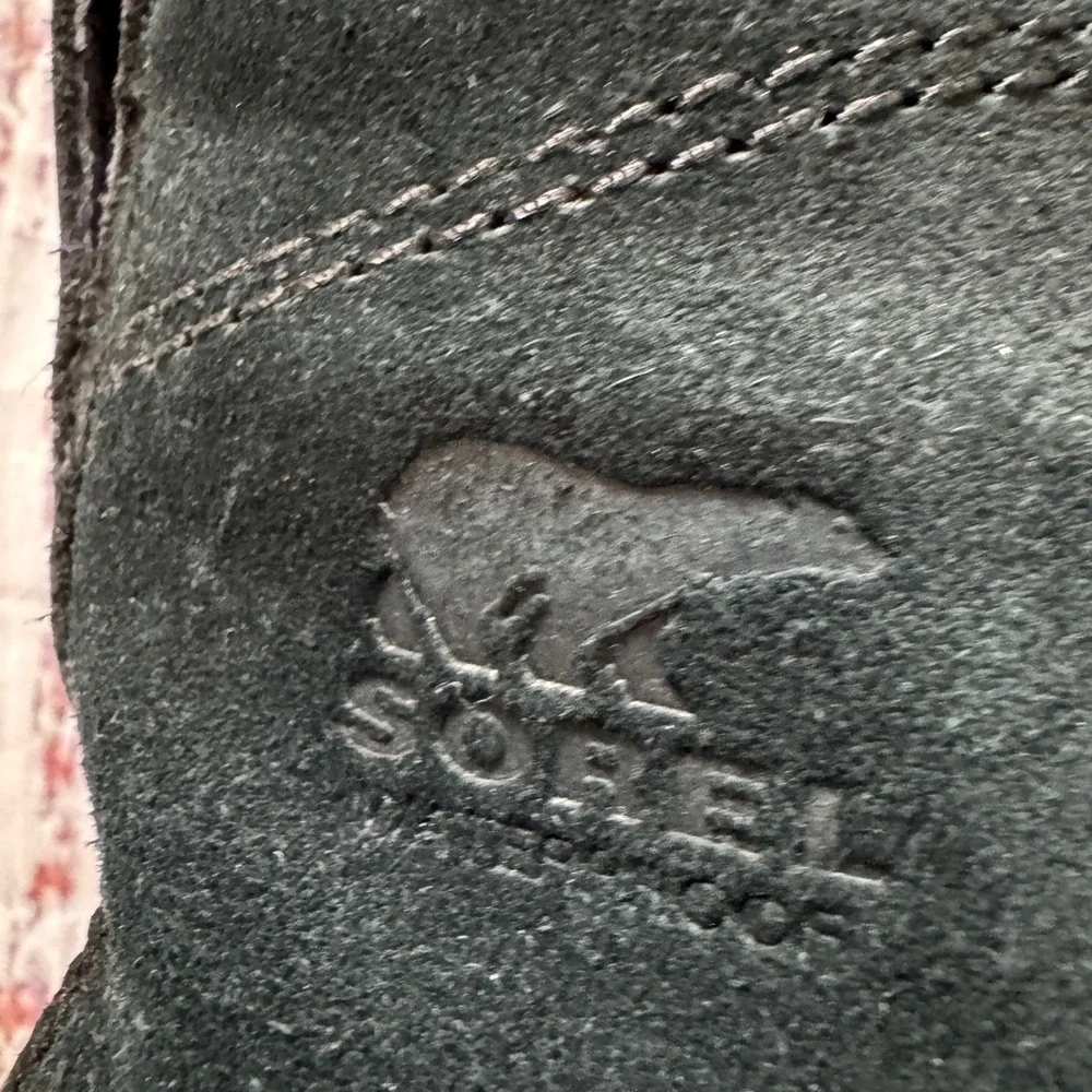 Sorel Black Suede Winter Boots Faux Fur Trim Lace Up Size 7.5